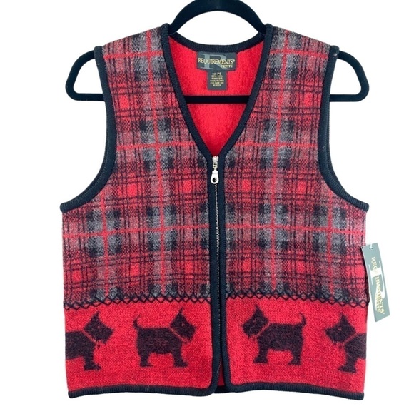 NWT Vintage Women's Wool Zip Vest with Scottish Terrier Scottie Dogs Sz PS - Picture 1 of 7